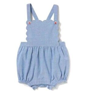 Janie & Jack Scalloped Strawberry Chambray Romper 6-12 Months Picnic MSRP $44